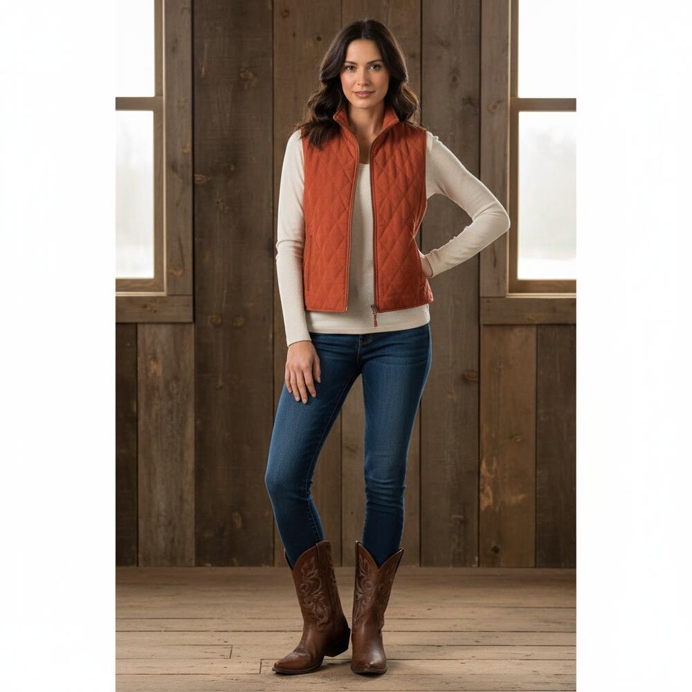 1480 - Outback Trading Co. Long Quilted Vest - Rust - Small